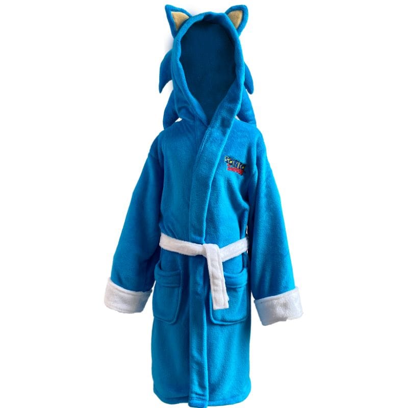 Sonic the Hedgehog Sonic Outfit Kids Poly Fleece Robe Blue with Horned Hood